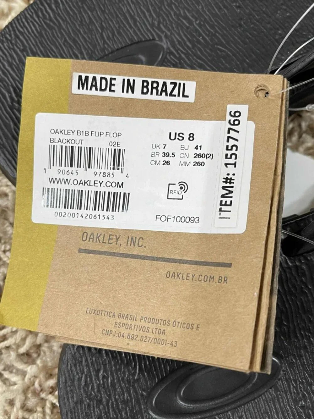 Oakley Men's B1B Flip Flops Sandals Shoes Black, Size 8 (New)